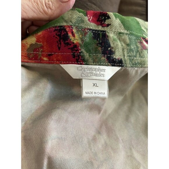 Christopher & Banks Button Up Jacket Womens XL Peplin Floral Lightweight Collar - Picture 5 of 8